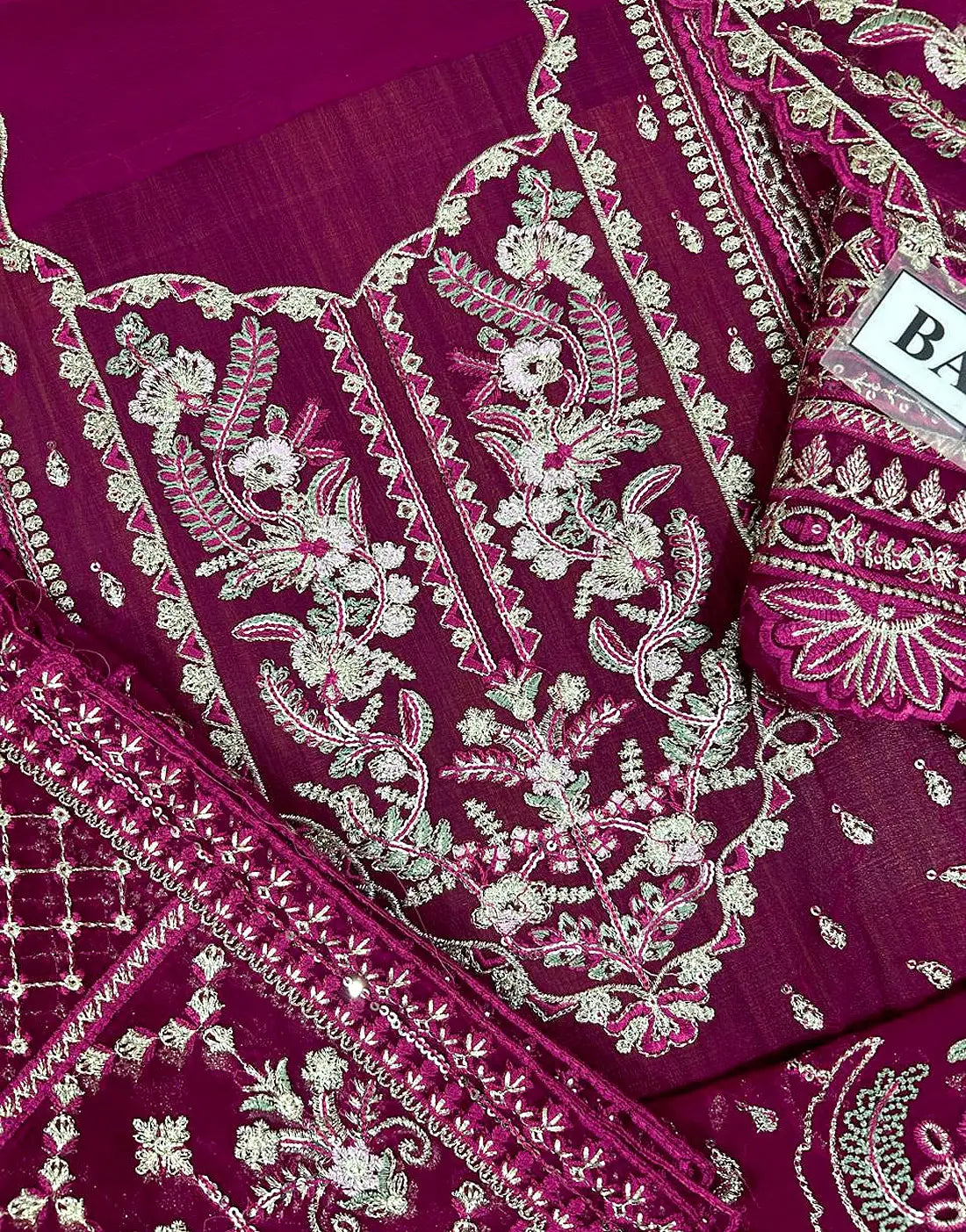 Premium Quality Heavy Embroidered Magenta Chiffon Party Wear Dress