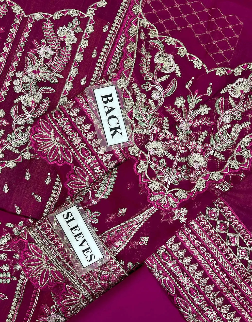 Premium Quality Heavy Embroidered Magenta Chiffon Party Wear Dress