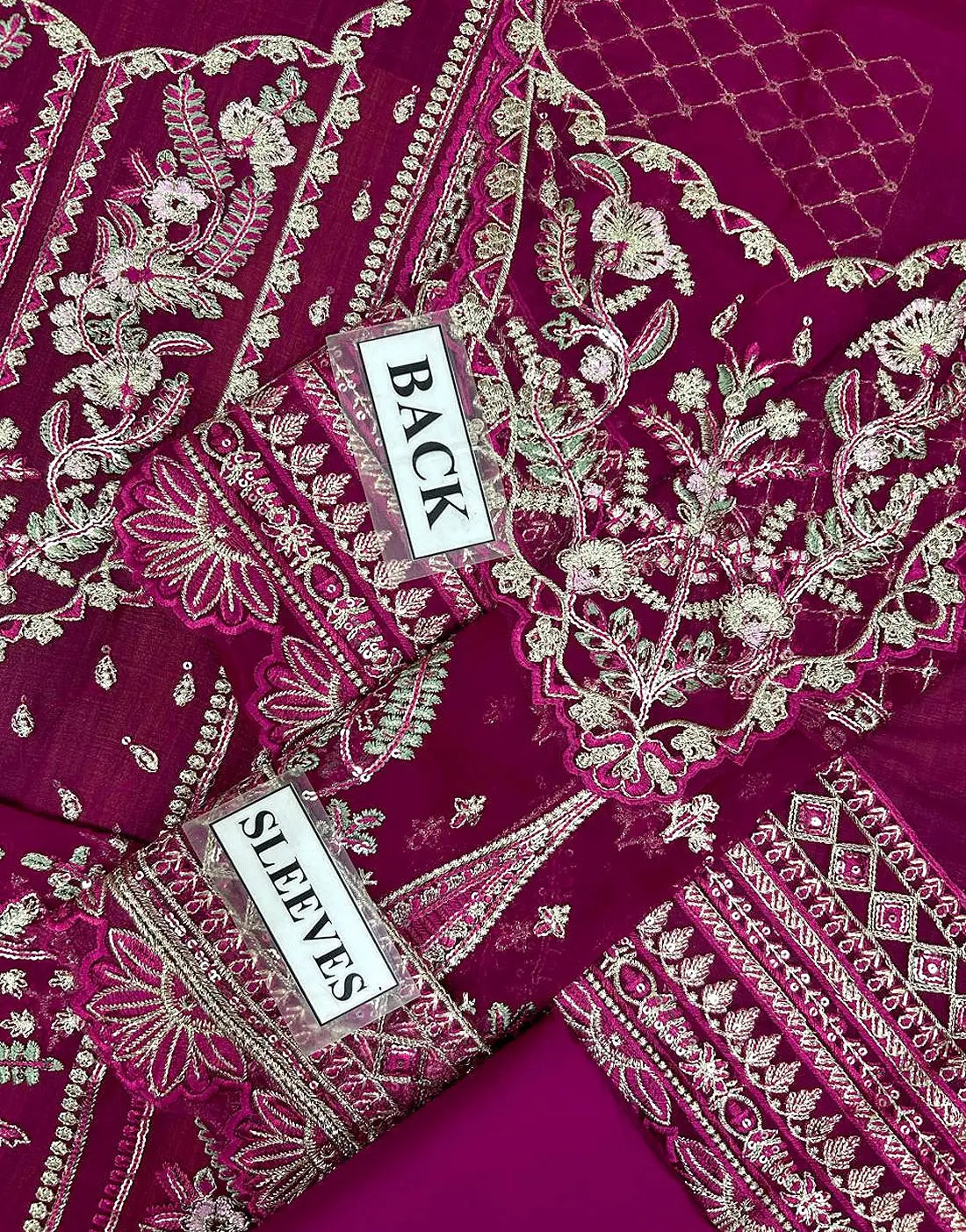 Premium Quality Heavy Embroidered Magenta Chiffon Party Wear Dress