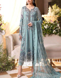 Luxurious Heavy Embroidered Dusty Blue Chiffon Wedding Dress 2026 with Handcrafted Detailing