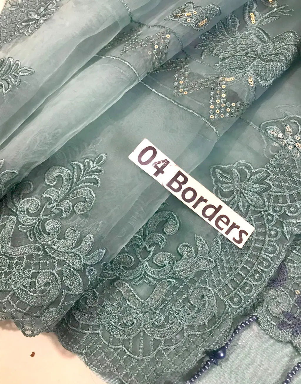 Luxurious Heavy Embroidered Dusty Blue Chiffon Wedding Dress 2026 with Handcrafted Detailing