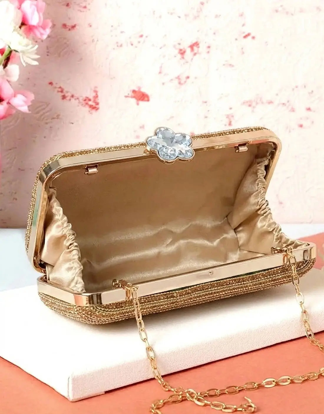 Sparkly Gold Rhinestone Evening Clutch Bag for Brides & Wedding Guest