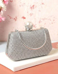 Faux Pearl Clasp Sparkly Rhinestone Evening Clutch Bag